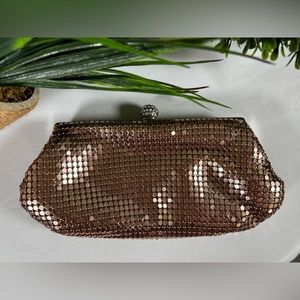 Kate Landry Rose Gold Metal Mesh Evening Clutch Handbag Purse w/Bling Hardware